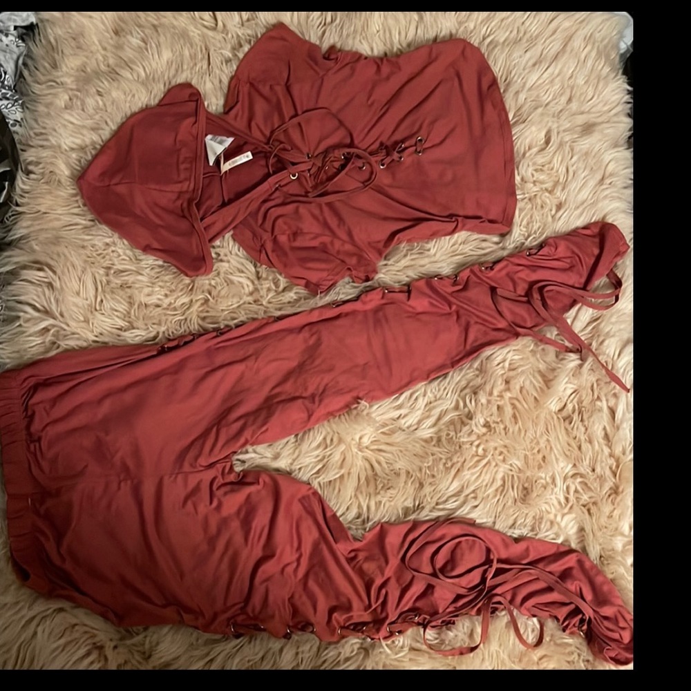 2 piece set shirt tie up pants tie up on the side medium